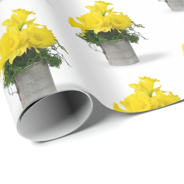Papier Cadeau Bouquet de jonquille jaune en Tin Cup (Coin rond)