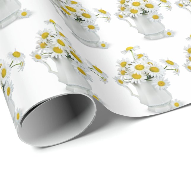 Papier Cadeau bouquet de marguerite blanche en lanceur (Coin rond)