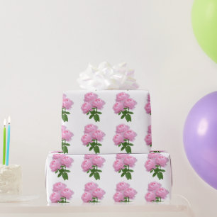 Papier Cadeau Bouquet de rose rose Motif floral sur fond blanc 