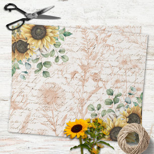 Papier Cadeau Bouquet de tournesol rustique Lettre Vintage Décou