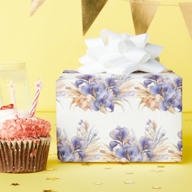Papier Cadeau Bouquet d'iris violet aquarelle  (Fête d'anniversaire)