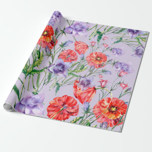 Papier Cadeau Bouquet fleur de cloche bleue, fleur de cloche ros