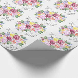 Papier Cadeau Bouquet floral Rose personnalisé de et vers