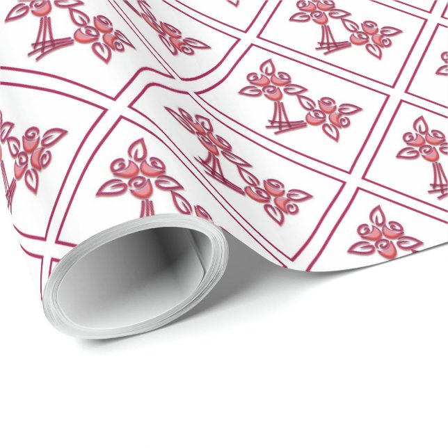 Papier Cadeau Bouquet imprimé rouge (Coin rond)