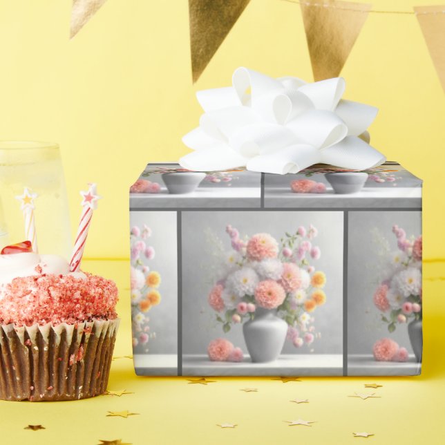 Papier Cadeau Bouquet Peach and White Dahlia (Fête d'anniversaire)