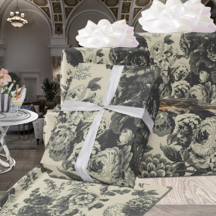 Papier Cadeau Bouquet Vintage floral noir et blanc d'antiquité