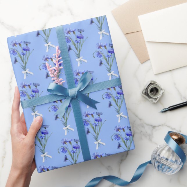 Papier Cadeau Bouquets de fleurs bleues (Cadeaux)