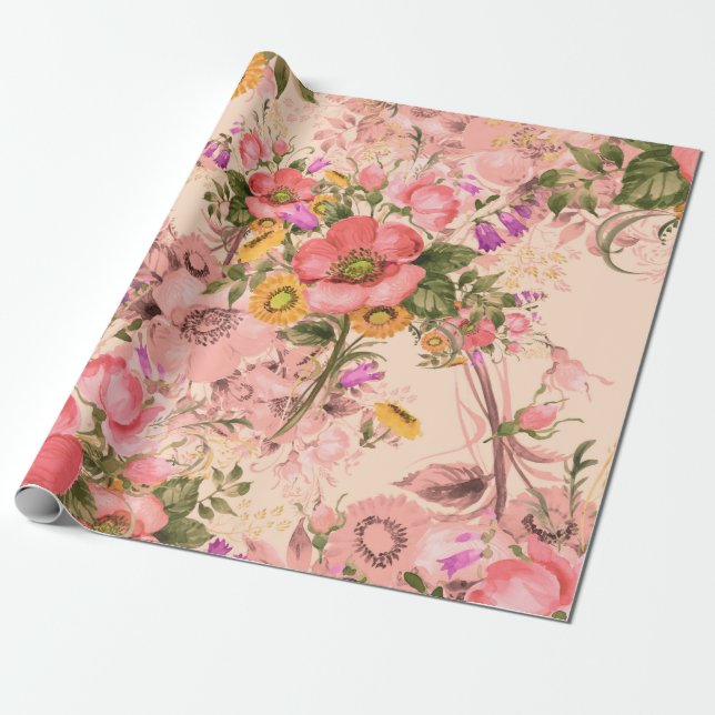 Papier Cadeau Bouquets motif rococo sans couture. Belle bouque (Déroulé)