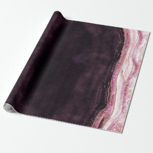 Papier Cadeau Bourgogne et Rose Gold Geode Agate Marbre Mariage