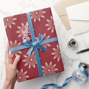 Papier Cadeau Bourgogne Étoile Fleur Géométrique Minimaliste Mod