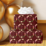 Papier Cadeau Bourgogne Floral Élégant Peony Monogram Mariage<br><div class="desc">Beau papier d'emballage mariage floral rouge bordeaux avec un magnifique motif de couronne de fleurs de pivoine aquarelle avec les noms du couple personnalisés dans les cercles. Un élégant papier d'emballage de mariage pour une occasion d'automne.</div>
