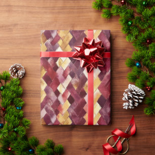 Papier Cadeau Bourgogne Or Pêche Zigzag Noël