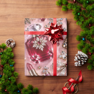 Papier Cadeau Bourgogne Rose Foncé Bijou Noël