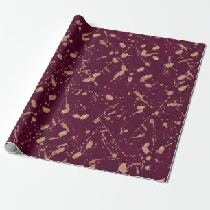 Papier Cadeau Bourgogne Rose Or Éclaboussures Moderne Abstrait F