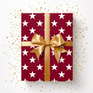 Papier Cadeau Bourgogne Rouge Blanc Étoiles Noël