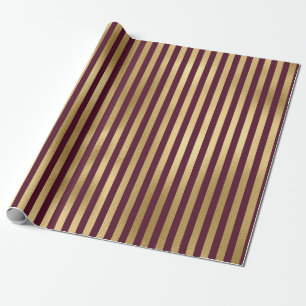 Papier Cadeau Bourgogne Rouge et Rayures Dorées Vintage