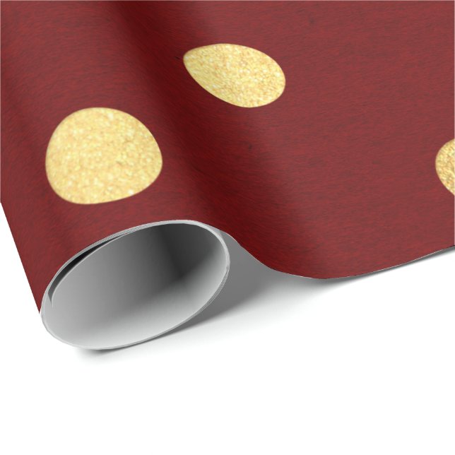 Papier Cadeau Bourgogne Rouge Maroon Golden Big Pois (Coin rond)