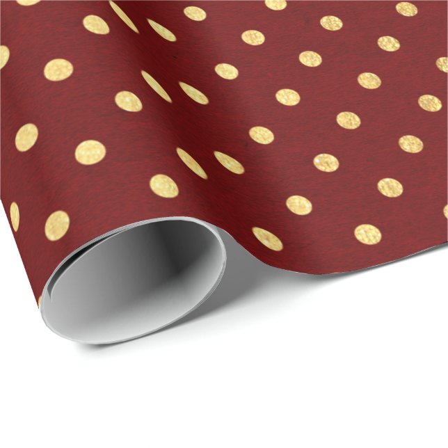 Papier Cadeau Bourgogne Rouge Maroon Golden Petits Pois (Coin rond)