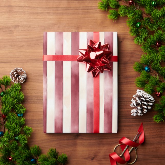 Papier Cadeau Bourgogne Rouge Rayures Crème Noël (Cadeau de vacances)