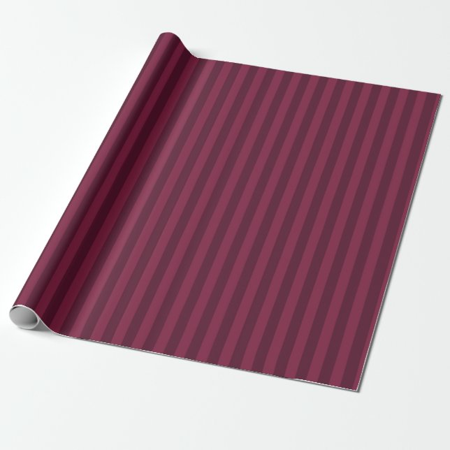 Papier Cadeau Bourgogne Rouge Rayures Vintage (Déroulé)