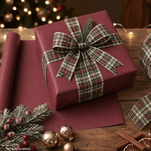 Papier Cadeau Bourgogne uni festive Noël