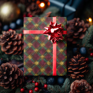 Papier Cadeau Bourgogne, Vert et Carreaux Jaunes – Rustique Fest