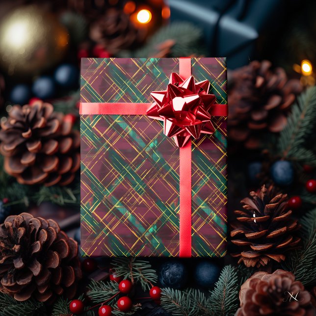 Papier Cadeau Bourgogne, vert et jaune Abstrait plaid - (Créateur téléchargé)