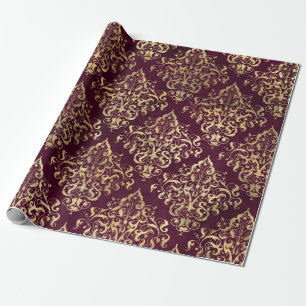 Papier Cadeau Bourgogne vintage Paris et damas or