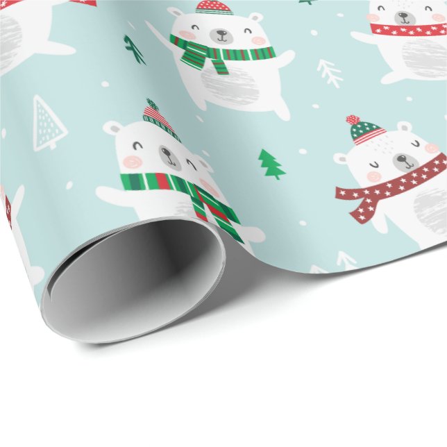 Papier Cadeau Bours polaires de Noël mignons à la menthe (Coin rond)