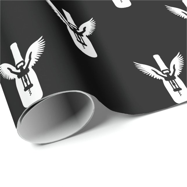 Papier Cadeau Bouteille à vin avec ailes et vis à vis (Coin rond)