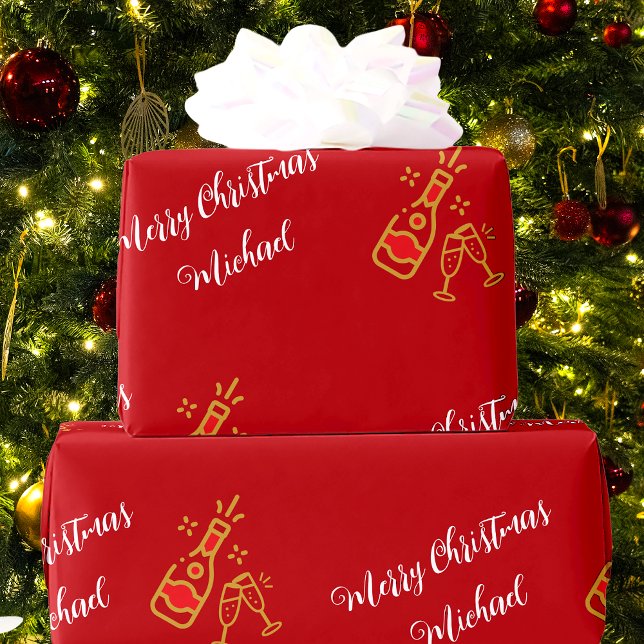 Papier Cadeau Bouteille de Champagne Verre Texte personnalisé (Créateur téléchargé)