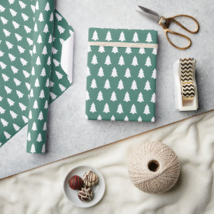 Papier Cadeau Bouteille de fête Vert blanc Arbre de Noël motif