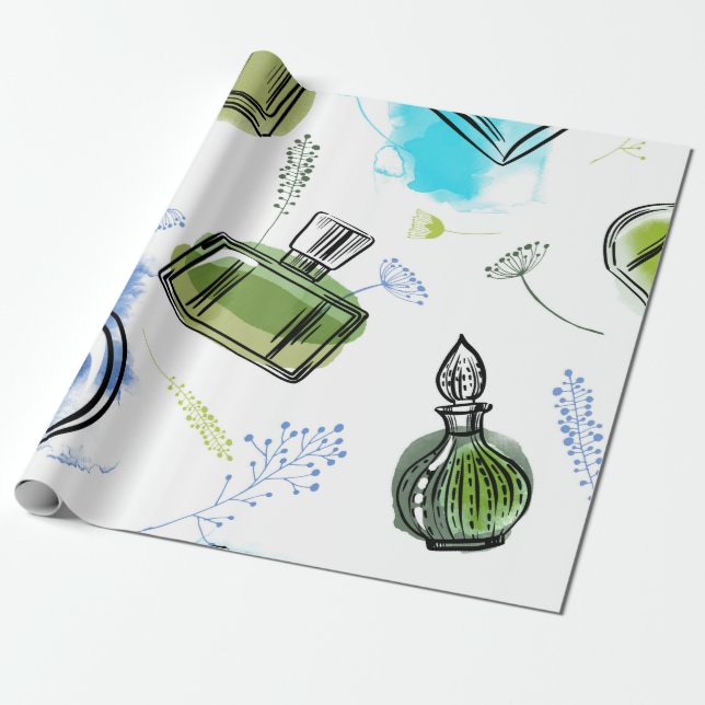 Papier Cadeau Bouteille de parfum motif sans soudure et texte aq (Déroulé)