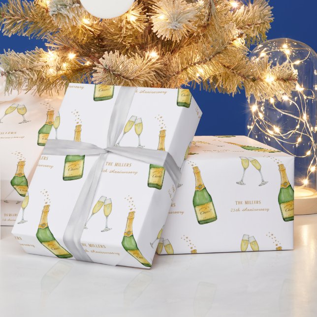 Papier Cadeau Bouteille et verre à Champagne  (Vacances)
