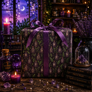 Papier Cadeau Bouteilles de Potion Sorcière Herbes Magiques Prun