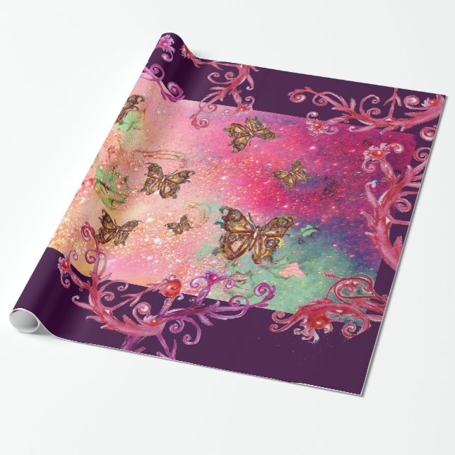 PAPIER CADEAU BOUTEILLES EN ROSE SPARKLES-MAGIQUE PLANTE BOUTTER (Déroulé)