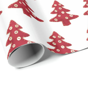 Papier Cadeau Bouton Arbre de Noël Rouge Artisanat Baubles Motif