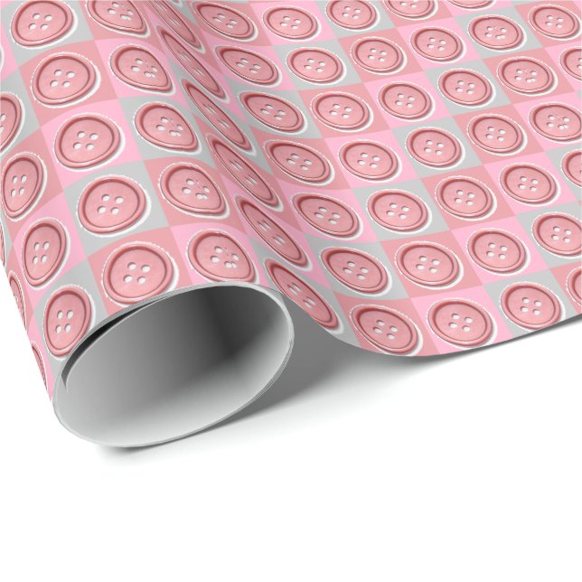 Papier Cadeau Bouton rose motif coché (Coin rond)