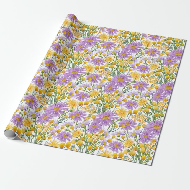 Papier Cadeau Boutons Billy Et Fleurs Faisées Faisées (Déroulé)