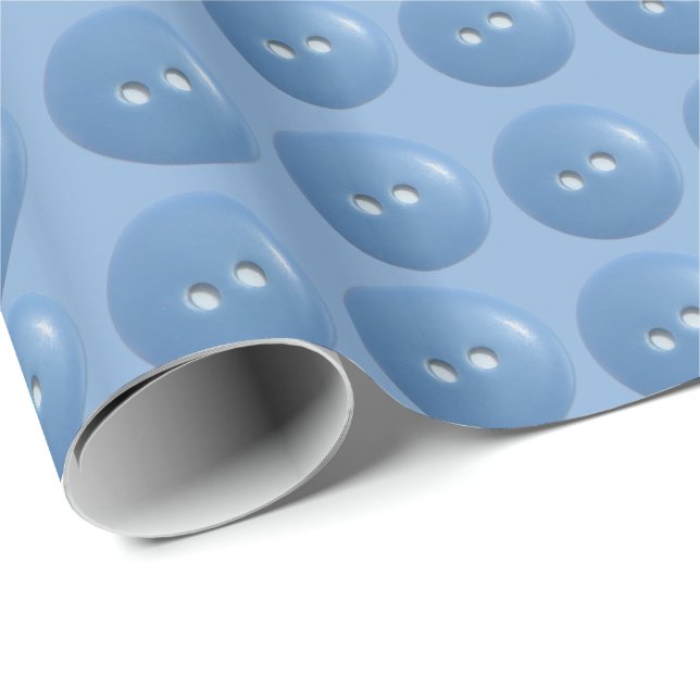 Papier Cadeau Boutons de couture bleus sur motif bleu (Coin rond)