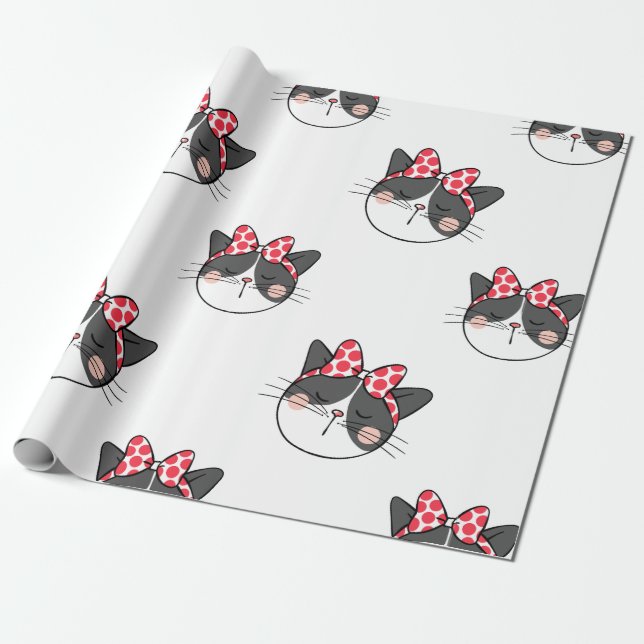 Papier Cadeau Bow de chat rougissant (Déroulé)