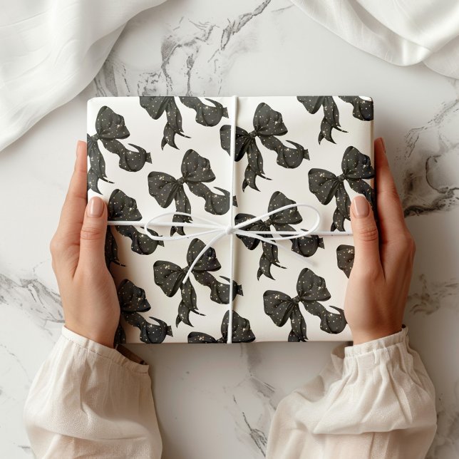 Papier Cadeau Bow Noir avec Glamour Parties scintillant Or (Créateur téléchargé)