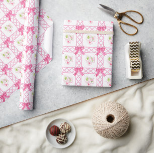 Papier Cadeau Bowling Mahjong Rose & Vert à l'aquarelle