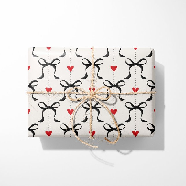 Papier Cadeau Bows et coeurs noirs (Créateur téléchargé)