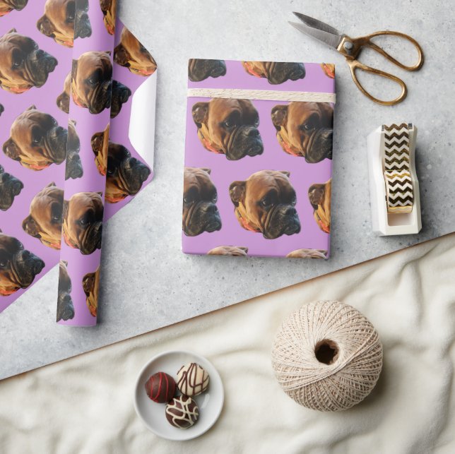 Papier Cadeau Boxe Chien Chien Chiot Photo Pastel Purple Personn (Artisanat)