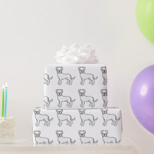 Papier Cadeau Boxer Blanc Motif de Chien de Dessin Animé Mignon