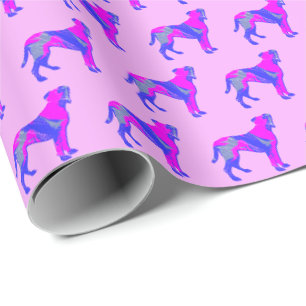 Papier Cadeau Boxer race Chien Silhouette P&B Pink Gift