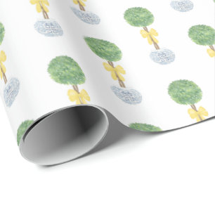 Papier Cadeau Boxwood Topiary pour bébé jaune printanier neutr