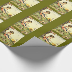 Papier Cadeau Boy reading under tree with rabbits