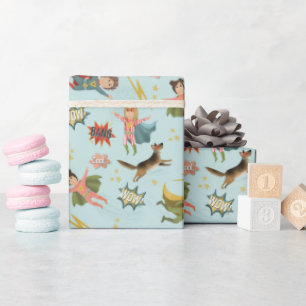 Papier Cadeau Boys Blue Action Superhero Anniversaire de enfant